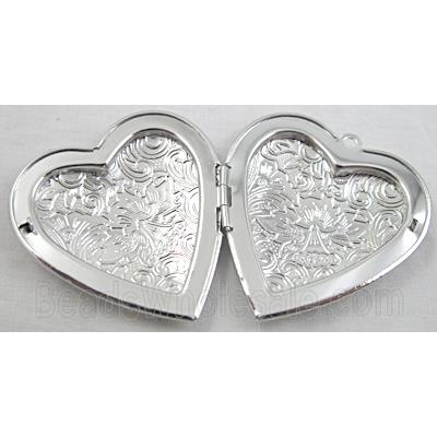 Heart Pendant Locket, Platinum Plated, Copper