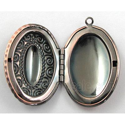 necklace Locket pendant, oval copper, antique red