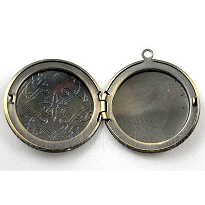necklace Locket pendant,flat-round, copper, Bronze plated