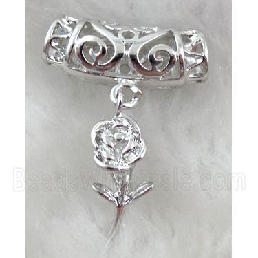 pinch hinged bail for necklace, flower, copper, platinum plated