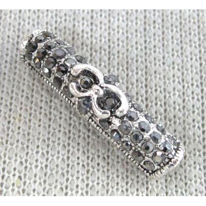 bracelet bar, alloy tube paved rhinestone, antique silver