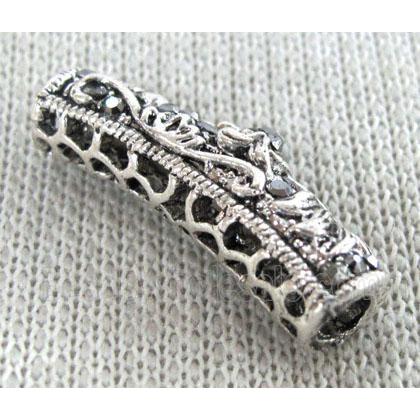 bracelet bar, alloy tube paved rhinestone, antique silver