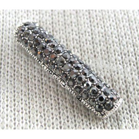 bracelet bar, alloy tube paved rhinestone, antique silver