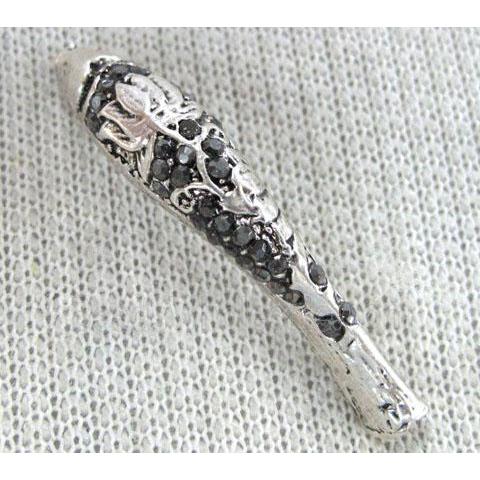 bracelet bar, alloy tube paved rhinestone, antique silver