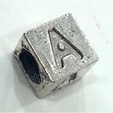 alphabet beads, alloy, antique silver