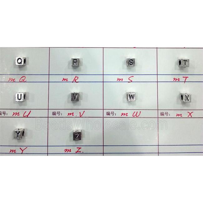 alphabet beads, alloy, antique silver