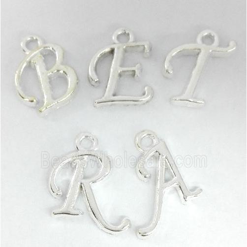 alphabet bead, mixed letter, silver plated