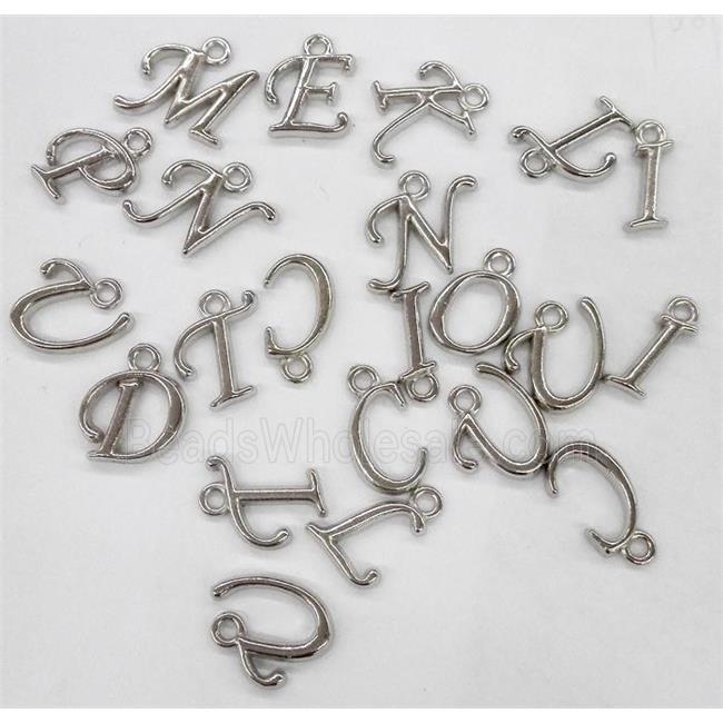 alphabet pendant, mixed letter, platinum plated