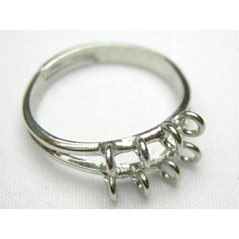 adjustable finger Ring Setting, copper, platinum plated, 8eyes