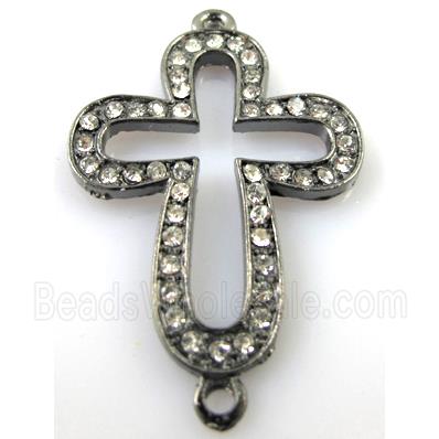 bracelet bar, alloy four-leaf clover cross pave Rhinestone, black