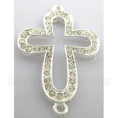 bracelet bar, alloy four-leaf clover cross Rhinestone pave, silver plated