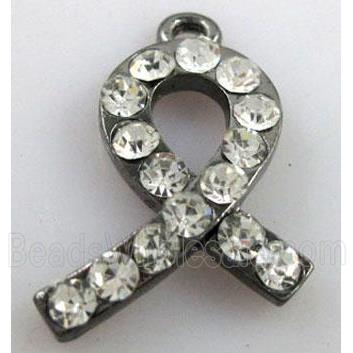cancer awareness ribbon, alloy pendant with rhinestone, black