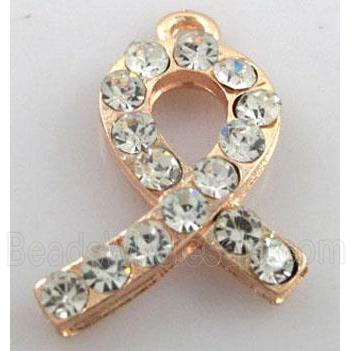 cancer awareness ribbon, alloy pendant with rhinestone, rose-gold plated
