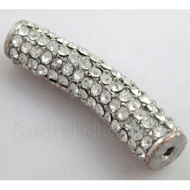 bracelet bar, alloy spacer tube with rhinestone, platinum plated