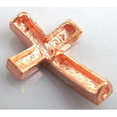 bracelet spacer, alloy cross with rhinestone, red copper plated