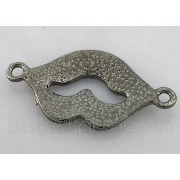 Bracelet bar, lip charm, alloy connector with rhinestone, black