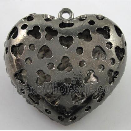 heart alloy peadant with rhinestone, black