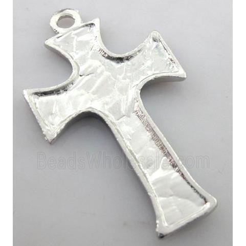 cross, alloy peadant with rhinestone, platinum plated