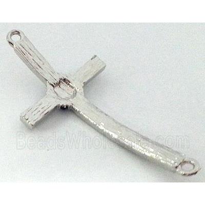 bracelet bar, cross, alloy bead with rhinestone, platinum plated