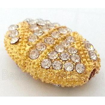 Bracelet bar, alloy bead with rhinestone, gold