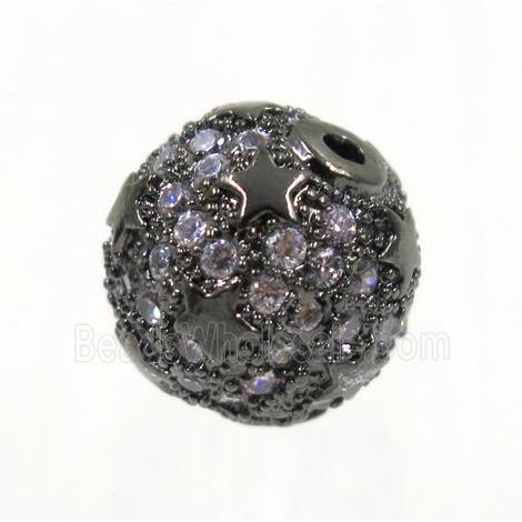 bracelet spacer, copper bead with zircon rhinestone, black