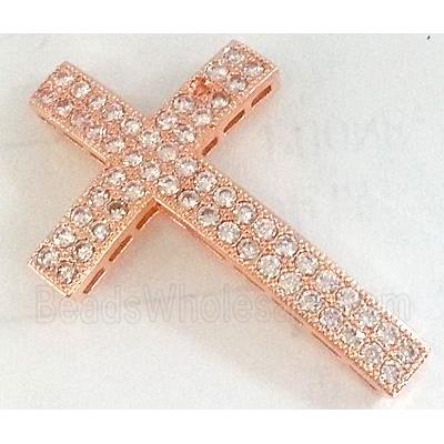 bracelet bar, cross, copper bead with zircon rhinestone, red copper