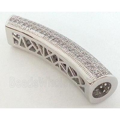 copper tube beads pave zircon, platinum plated