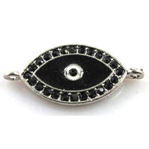 black evil eye bracelet-bar, enamel alloy with Rhinestone, platinum plated
