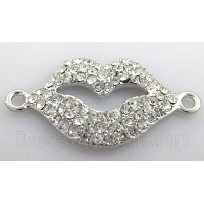 bracelet bar, lip charm, alloy with Rhinestone, platinum plated