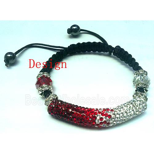 polymer clay paved rhinestone, curved sideways, red