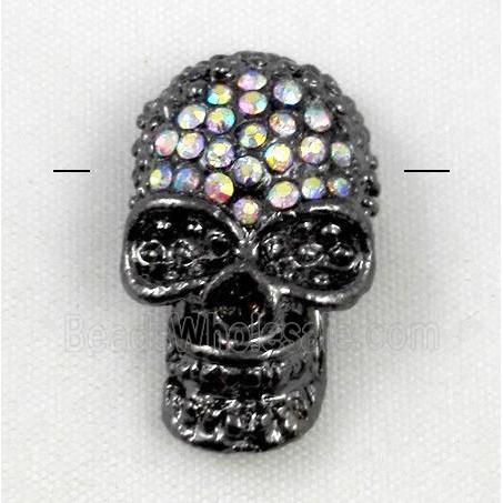 alloy skull beads with AB-color rhinestone, black