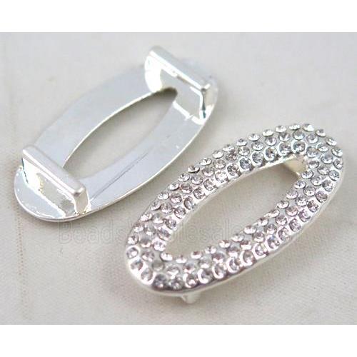 bracelet bar, alloy bead paved with rhinestone, silver plated