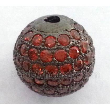 paved zircon copper bead, round, black plated