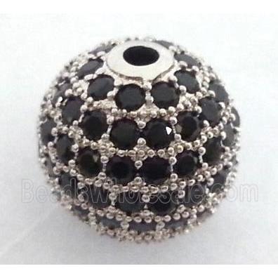 paved zircon copper bead, round, platinum plated