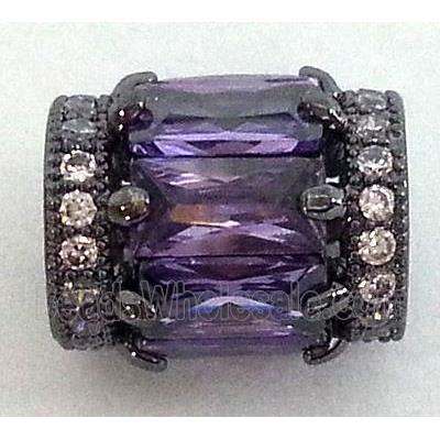 paved zircon copper spacer bead, purple, black plated