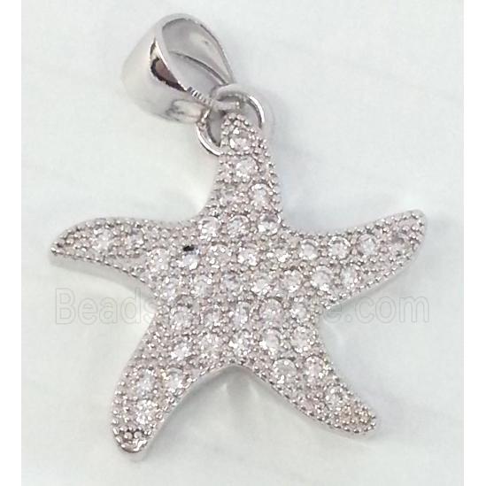Copper Starfish Pendant Pave Zircon Platinum Plated