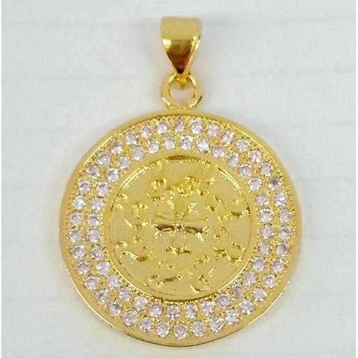 Copper Circle Pendant Pave Zircon Gold Plated