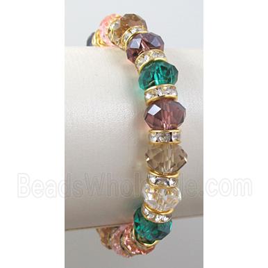 Chinese Crystal Glass Bracelet, rhinestone, stretchy, mix color