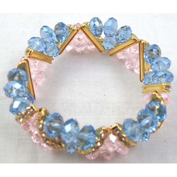 Chinese Crystal Glass Bracelet, rhinestone, stretchy, blue, pink