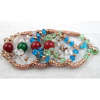 Chinese Crystal Glass Bracelet, stretchy, mixed