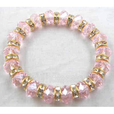 Chinese Crystal Glass Bracelet, rhinestone, stretchy, pink
