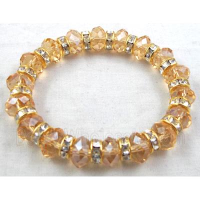 Chinese Crystal Glass Bracelet, rhinestone, stretchy, champagne