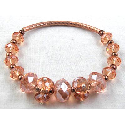 Chinese Crystal Glass Bracelet, stretchy, rose-pink