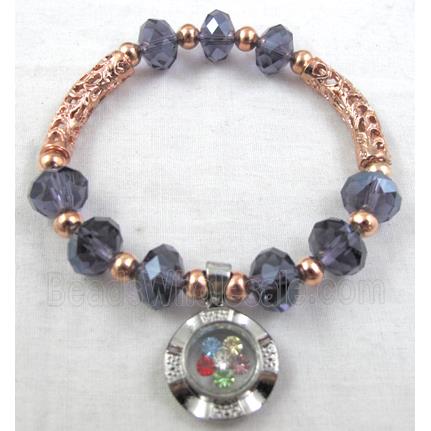 Chinese Crystal Glass Bracelet, stretchy, grey