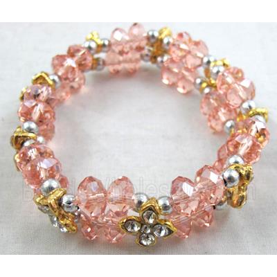 Chinese Crystal Glass Bracelet, rhinestone, stretchy, rose-pink
