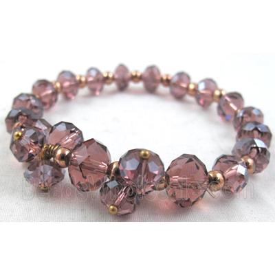 Chinese Crystal Glass Bracelet, stretchy, purple