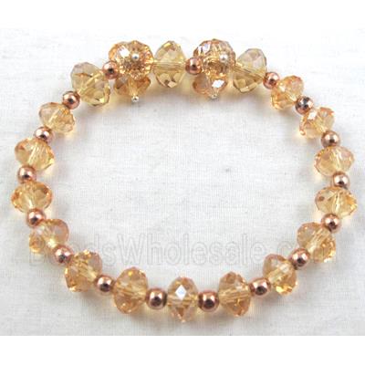 Chinese Crystal Glass Bracelet, stretchy, champagne