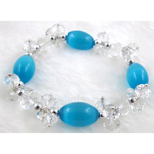 stretchy Bracelet with Chinese crystal beads, cat eye beads