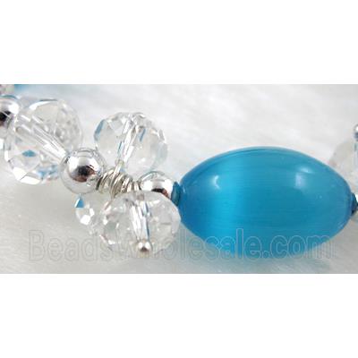 stretchy Bracelet with Chinese crystal beads, cat eye beads