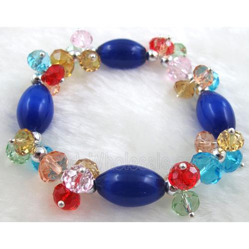 stretchy Bracelet with Chinese crystal beads, cat eye beads